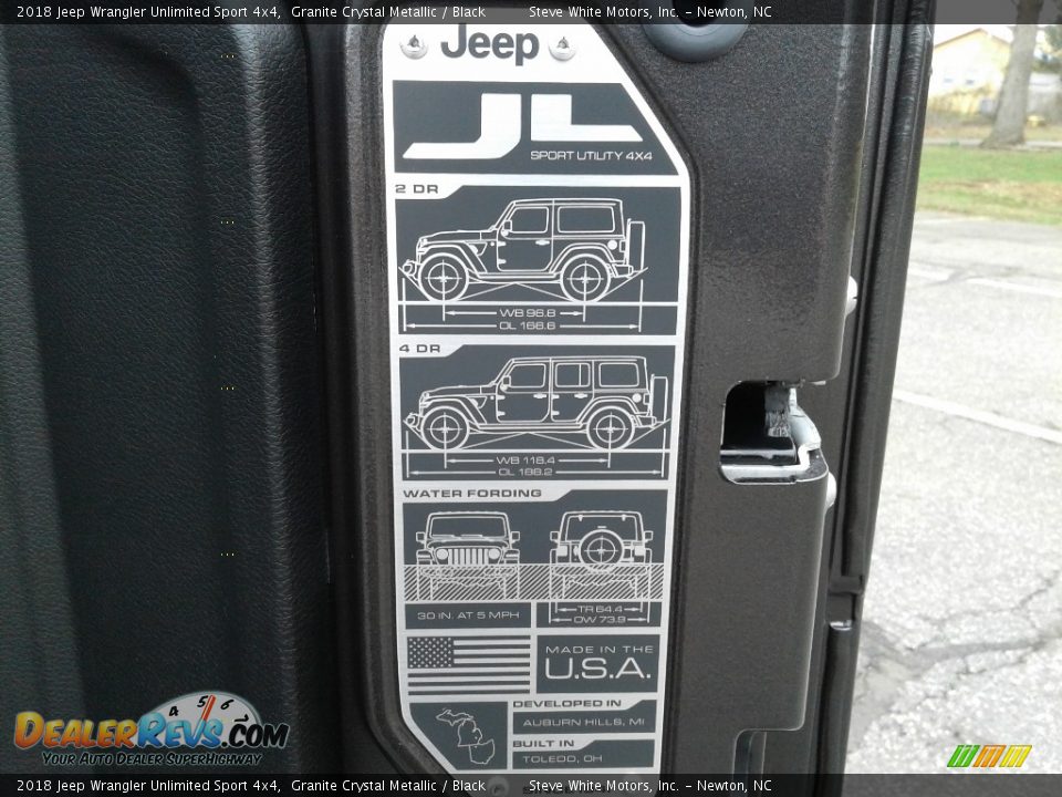 2018 Jeep Wrangler Unlimited Sport 4x4 Granite Crystal Metallic / Black Photo #29