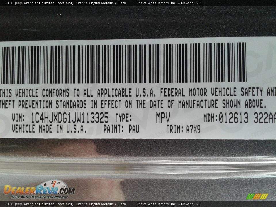 2018 Jeep Wrangler Unlimited Sport 4x4 Granite Crystal Metallic / Black Photo #33