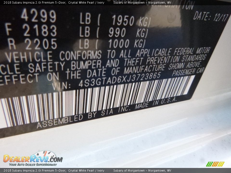 2018 Subaru Impreza 2.0i Premium 5-Door Crystal White Pearl / Ivory Photo #15