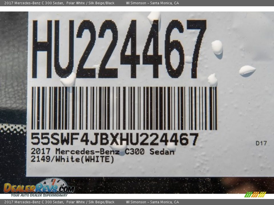 2017 Mercedes-Benz C 300 Sedan Polar White / Silk Beige/Black Photo #10