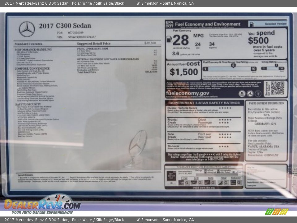 2017 Mercedes-Benz C 300 Sedan Polar White / Silk Beige/Black Photo #11