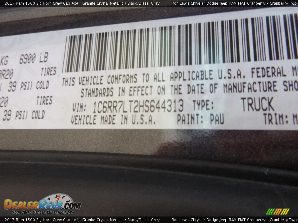 2017 Ram 1500 Big Horn Crew Cab 4x4 Granite Crystal Metallic / Black/Diesel Gray Photo #15
