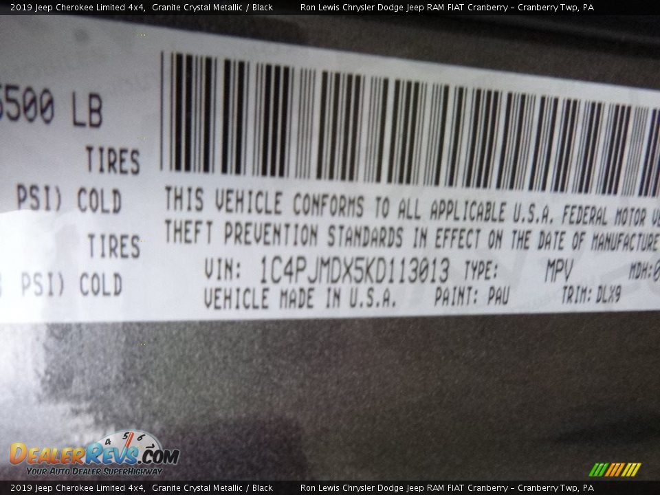 2019 Jeep Cherokee Limited 4x4 Granite Crystal Metallic / Black Photo #12