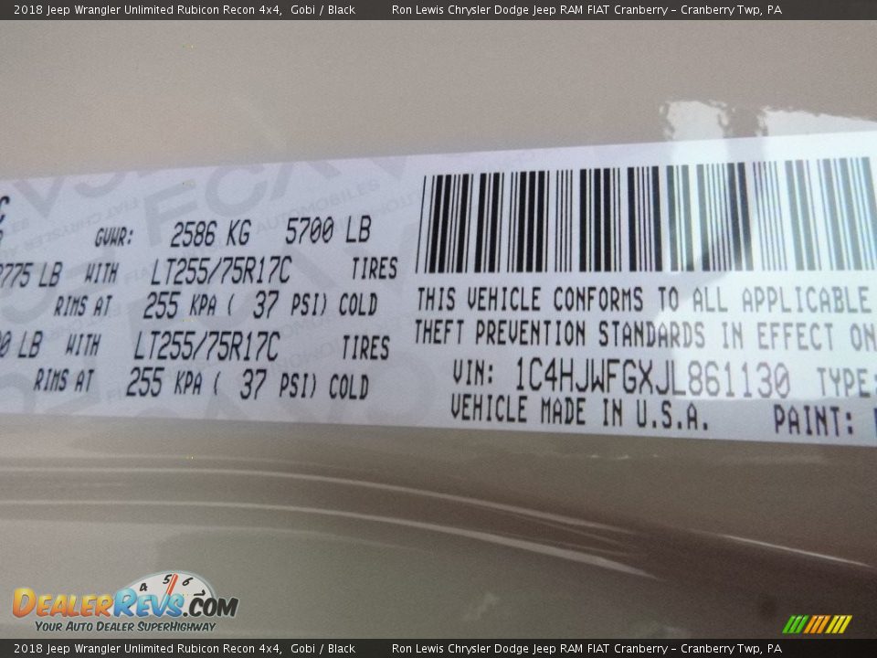 2018 Jeep Wrangler Unlimited Rubicon Recon 4x4 Gobi / Black Photo #15
