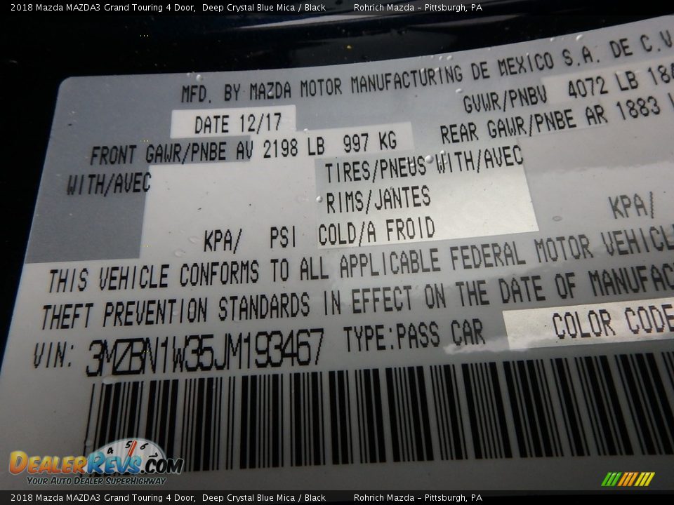 2018 Mazda MAZDA3 Grand Touring 4 Door Deep Crystal Blue Mica / Black Photo #10