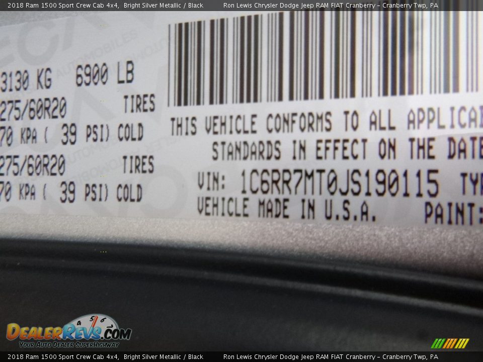 2018 Ram 1500 Sport Crew Cab 4x4 Bright Silver Metallic / Black Photo #16