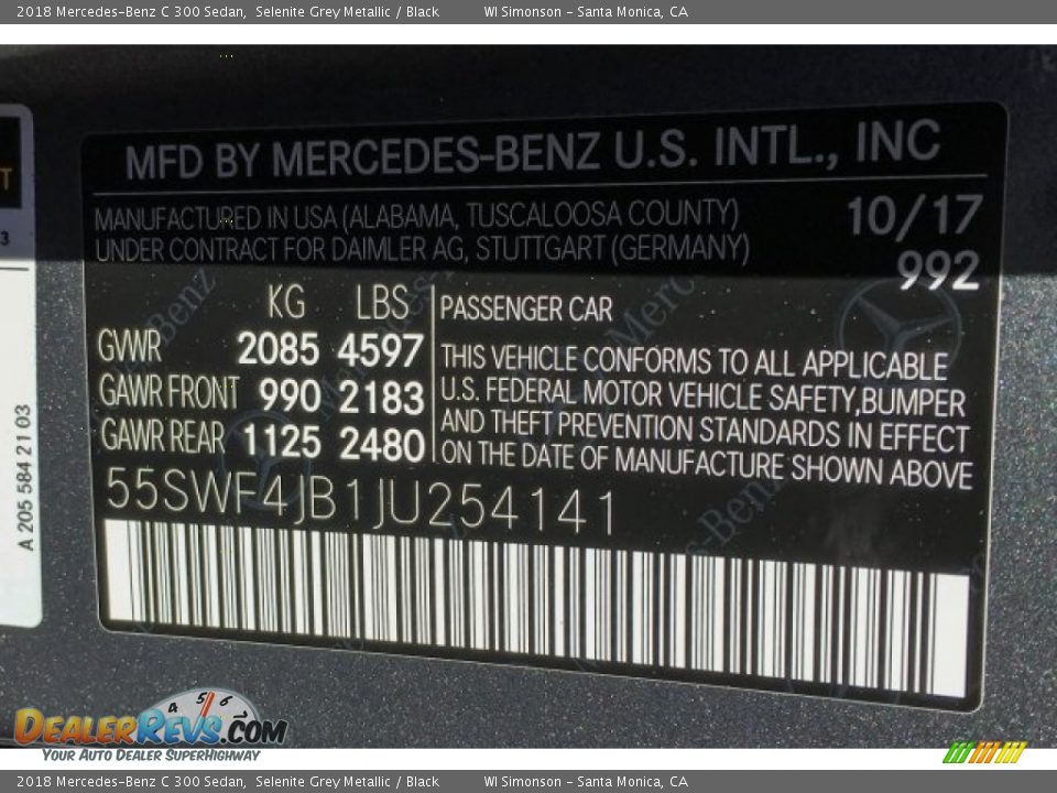 2018 Mercedes-Benz C 300 Sedan Selenite Grey Metallic / Black Photo #10