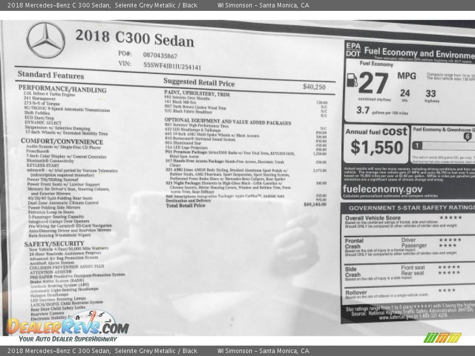 2018 Mercedes-Benz C 300 Sedan Selenite Grey Metallic / Black Photo #11