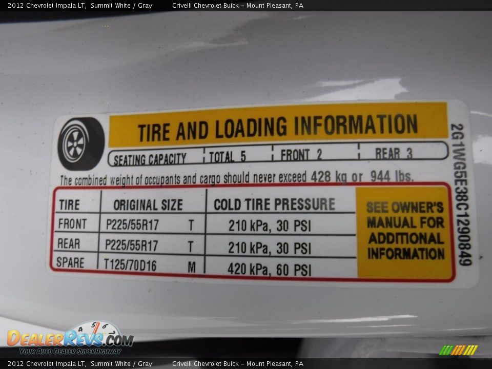 2012 Chevrolet Impala LT Summit White / Gray Photo #33