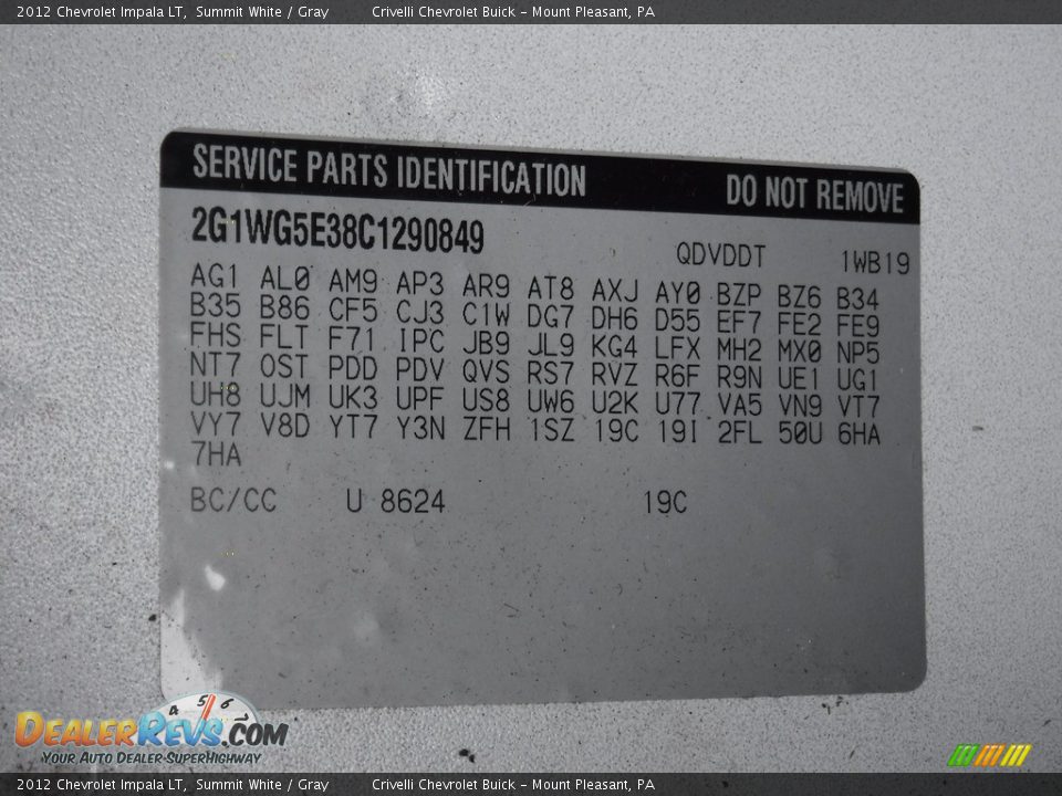 2012 Chevrolet Impala LT Summit White / Gray Photo #35