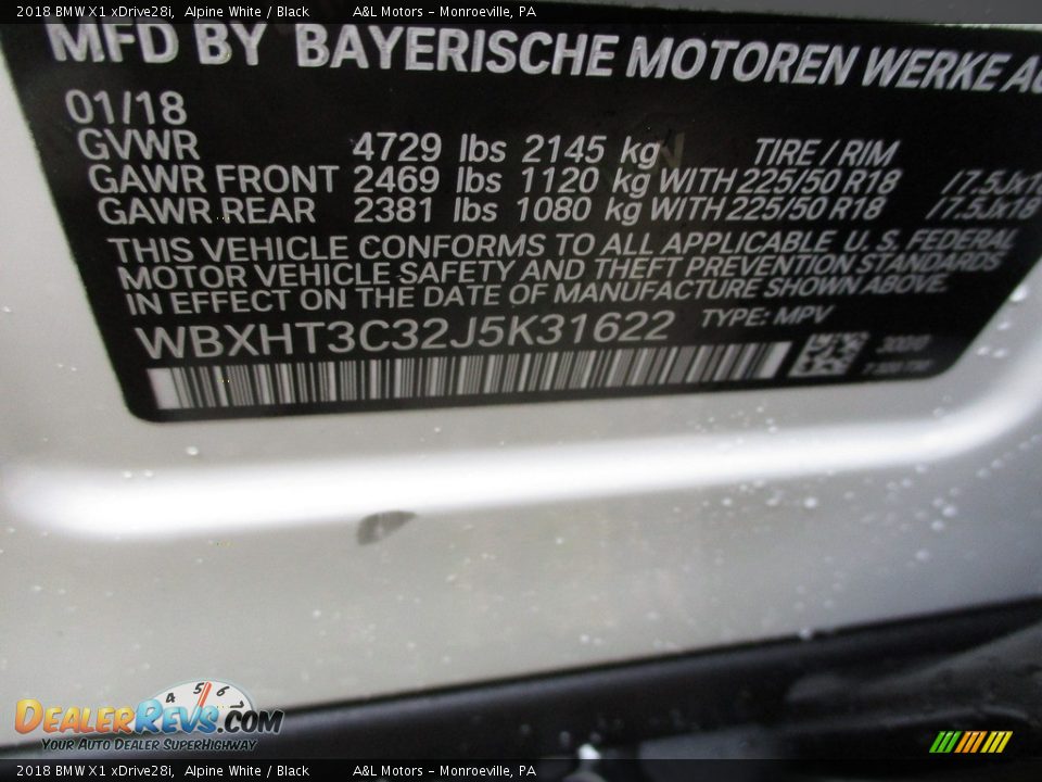 2018 BMW X1 xDrive28i Alpine White / Black Photo #14