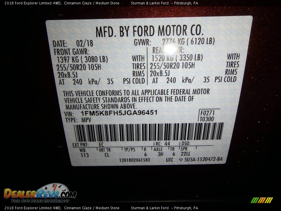 2018 Ford Explorer Limited 4WD Cinnamon Glaze / Medium Stone Photo #11