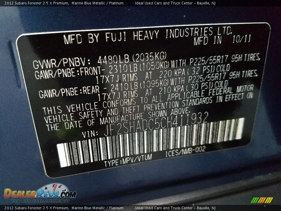 2012 Subaru Forester 2.5 X Premium Marine Blue Metallic / Platinum Photo #5