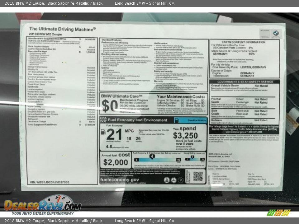 2018 BMW M2 Coupe Window Sticker Photo #10