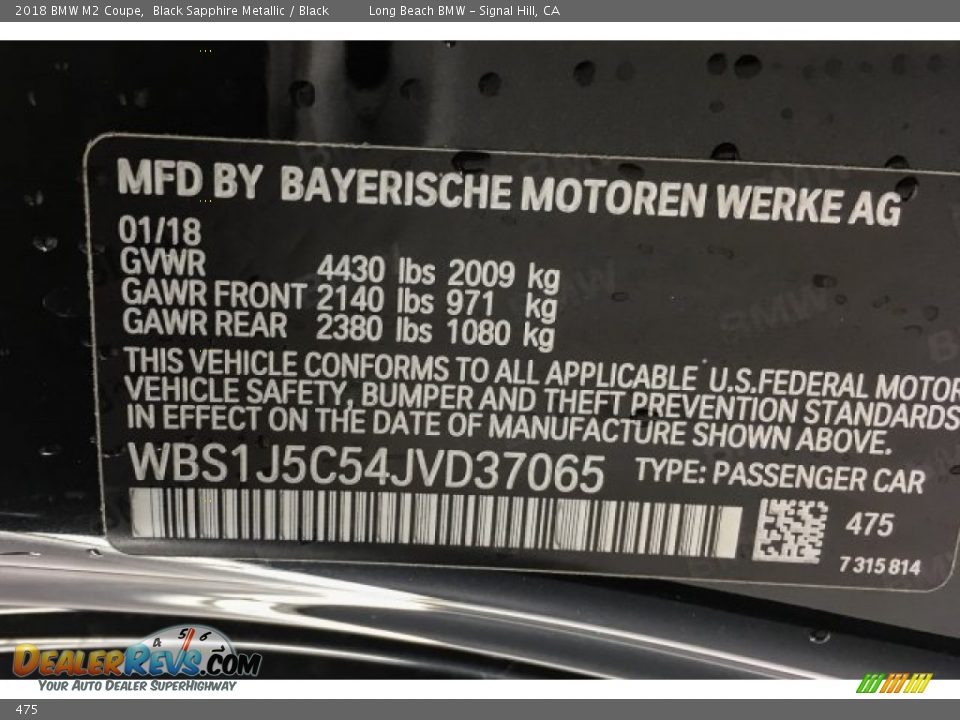 BMW Color Code 475 Black Sapphire Metallic