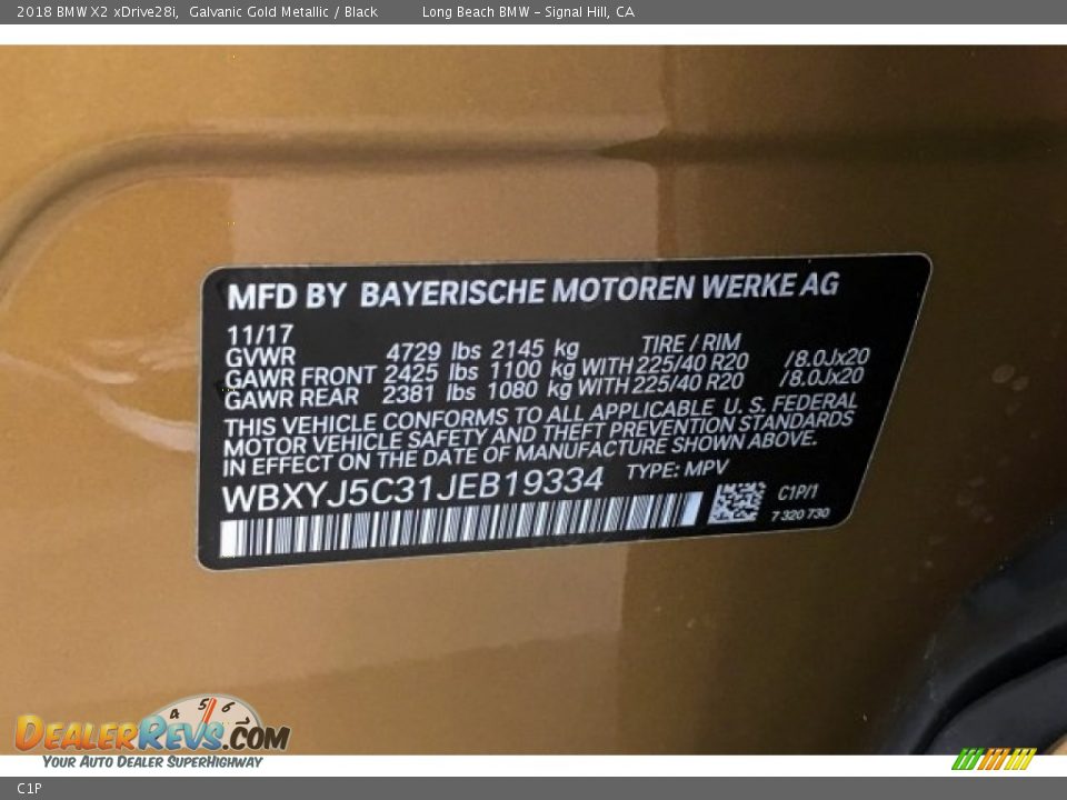 BMW Color Code C1P Galvanic Gold Metallic