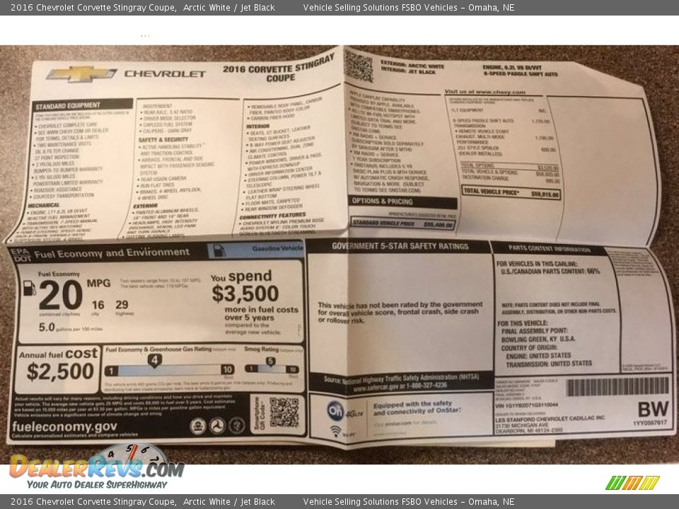 2016 Chevrolet Corvette Stingray Coupe Arctic White / Jet Black Photo #14