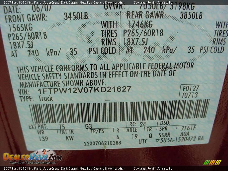 2007 Ford F150 King Ranch SuperCrew Dark Copper Metallic / Castano Brown Leather Photo #17