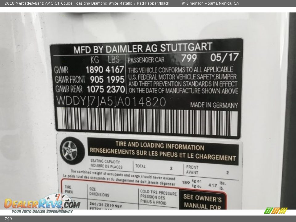 Mercedes-Benz Color Code 799 designo Diamond White Metallic