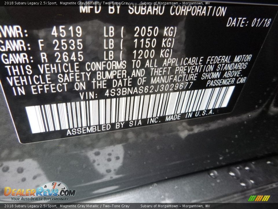 2018 Subaru Legacy 2.5i Sport Magnetite Gray Metallic / Two-Tone Gray Photo #16