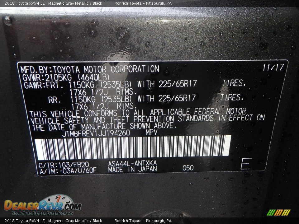 2018 Toyota RAV4 LE Magnetic Gray Metallic / Black Photo #10