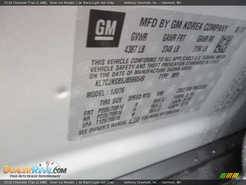 2018 Chevrolet Trax LS AWD Silver Ice Metallic / Jet Black/Light Ash Gray Photo #16