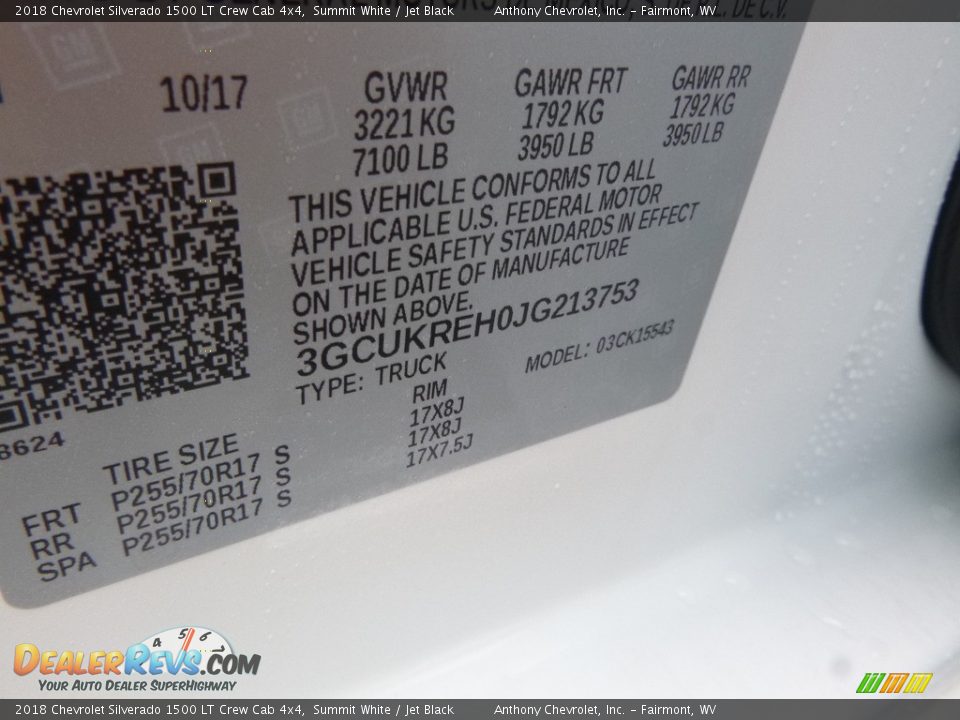 2018 Chevrolet Silverado 1500 LT Crew Cab 4x4 Summit White / Jet Black Photo #15