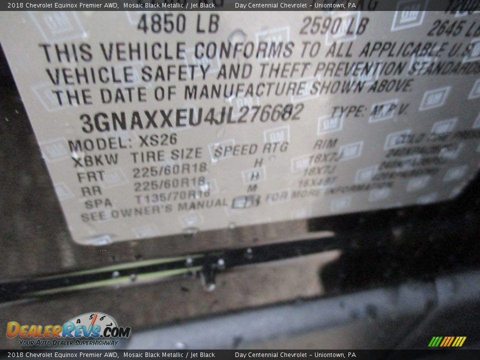 2018 Chevrolet Equinox Premier AWD Mosaic Black Metallic / Jet Black Photo #20