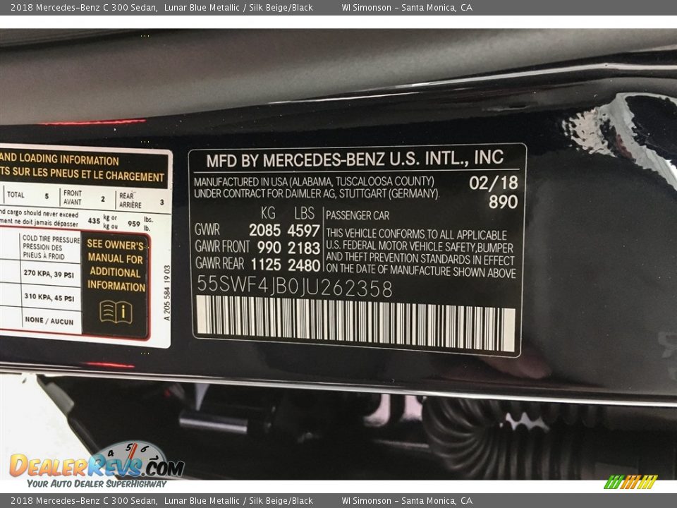 2018 Mercedes-Benz C 300 Sedan Lunar Blue Metallic / Silk Beige/Black Photo #10