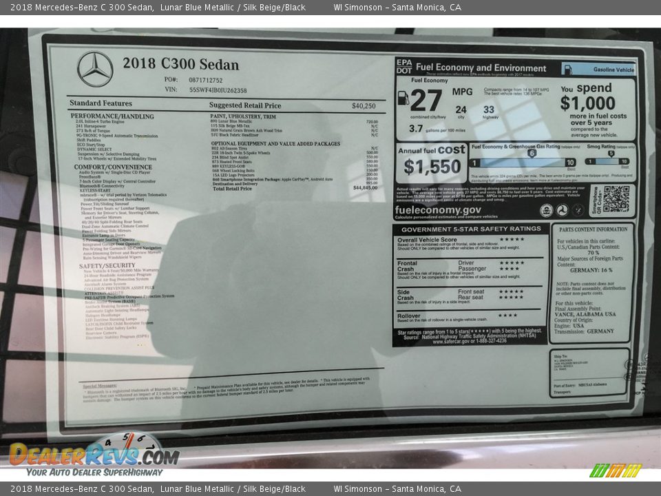 2018 Mercedes-Benz C 300 Sedan Lunar Blue Metallic / Silk Beige/Black Photo #11