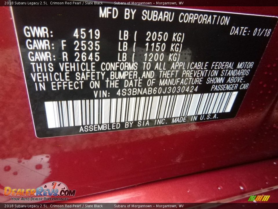 2018 Subaru Legacy 2.5i Crimson Red Pearl / Slate Black Photo #15