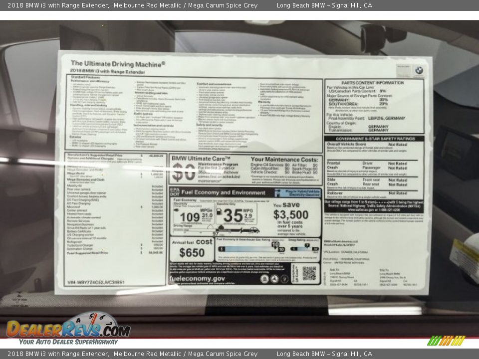 2018 BMW i3 with Range Extender Window Sticker Photo #11