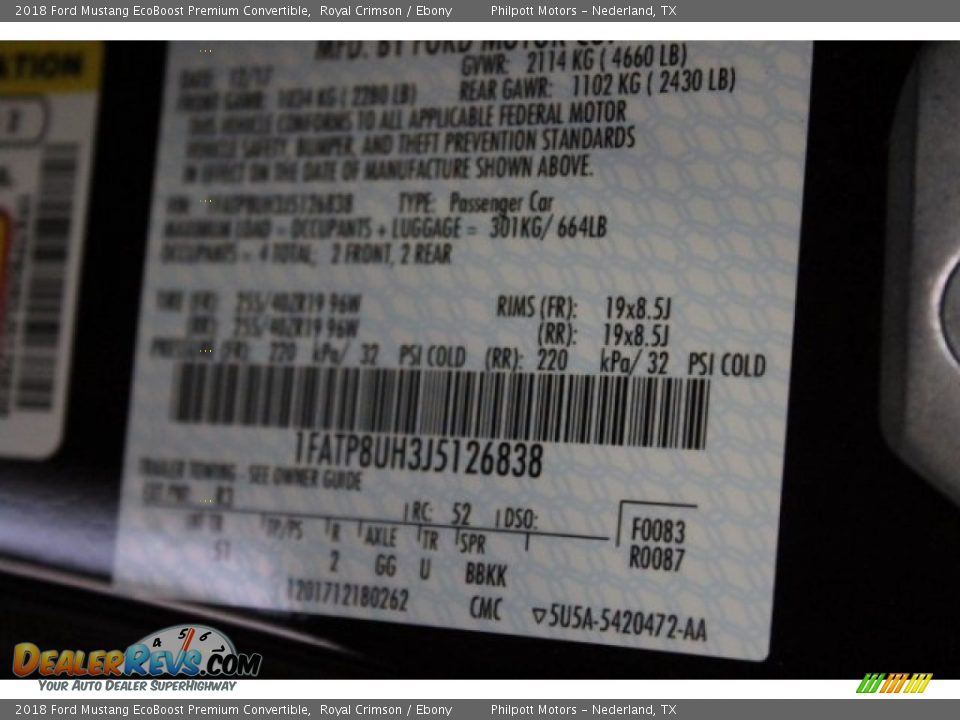 2018 Ford Mustang EcoBoost Premium Convertible Royal Crimson / Ebony Photo #30