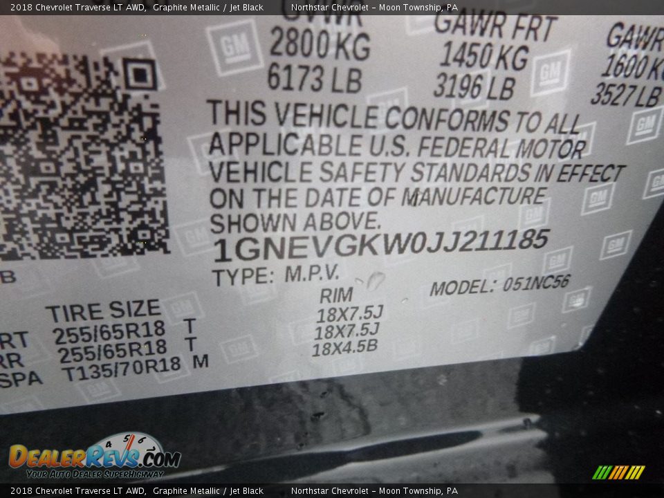2018 Chevrolet Traverse LT AWD Graphite Metallic / Jet Black Photo #17
