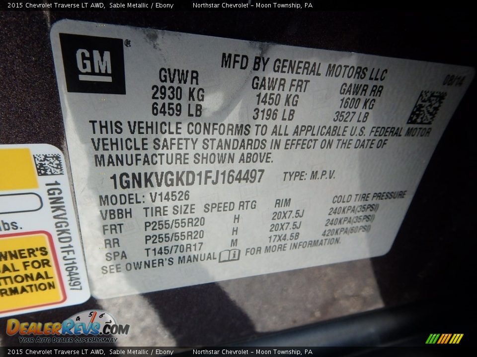 2015 Chevrolet Traverse LT AWD Sable Metallic / Ebony Photo #28