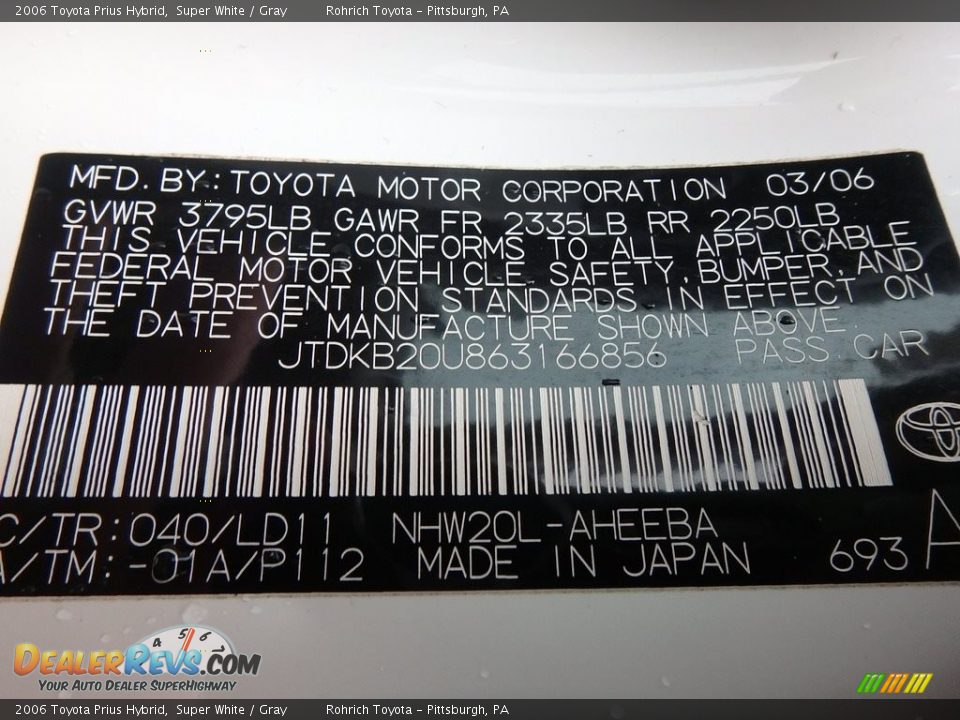 2006 Toyota Prius Hybrid Super White / Gray Photo #27