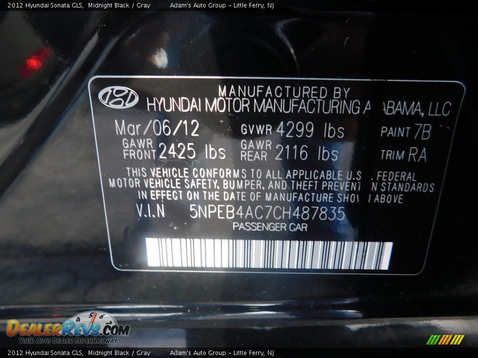 2012 Hyundai Sonata GLS Midnight Black / Gray Photo #36