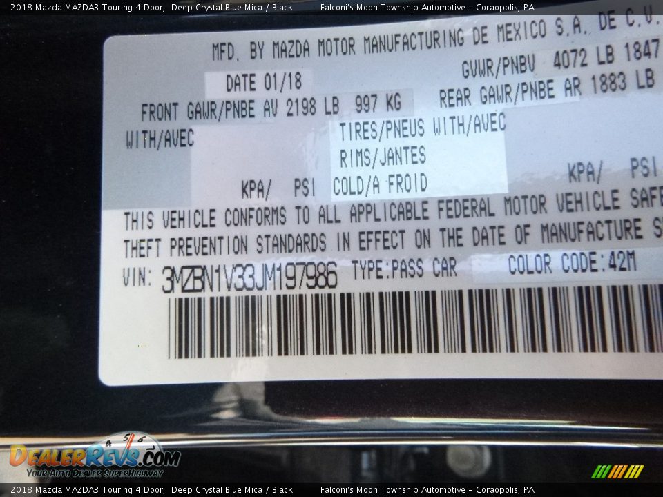2018 Mazda MAZDA3 Touring 4 Door Deep Crystal Blue Mica / Black Photo #12
