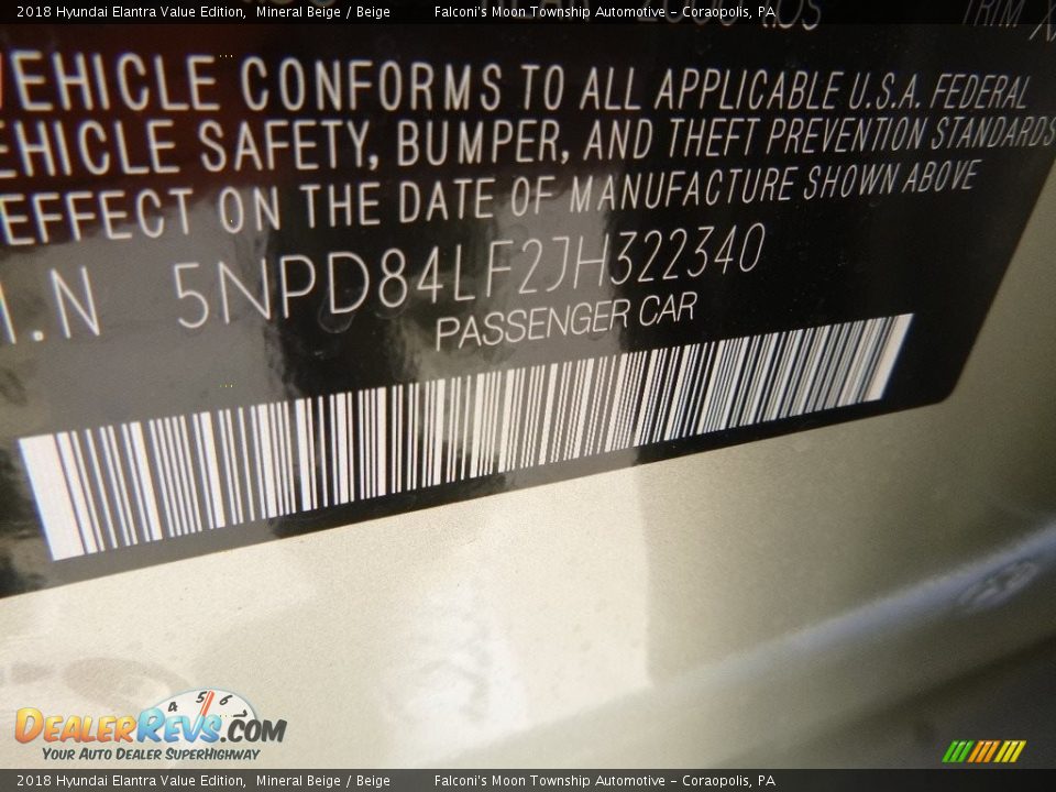 2018 Hyundai Elantra Value Edition Mineral Beige / Beige Photo #12