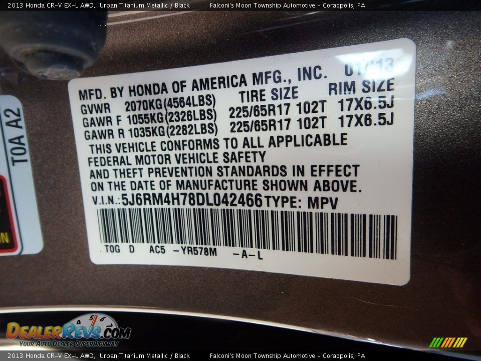 2013 Honda CR-V EX-L AWD Urban Titanium Metallic / Black Photo #23