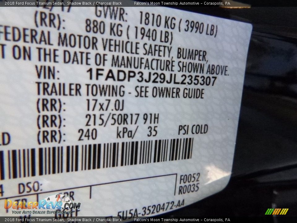 2018 Ford Focus Titanium Sedan Shadow Black / Charcoal Black Photo #11