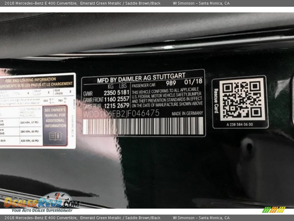 2018 Mercedes-Benz E 400 Convertible Emerald Green Metallic / Saddle Brown/Black Photo #10