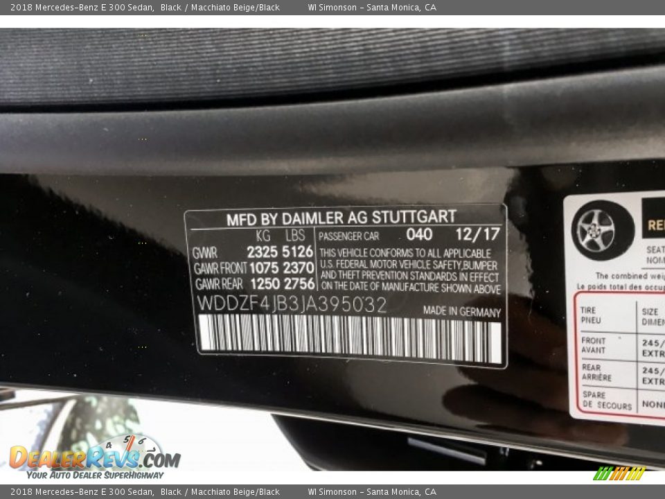 2018 Mercedes-Benz E 300 Sedan Black / Macchiato Beige/Black Photo #10