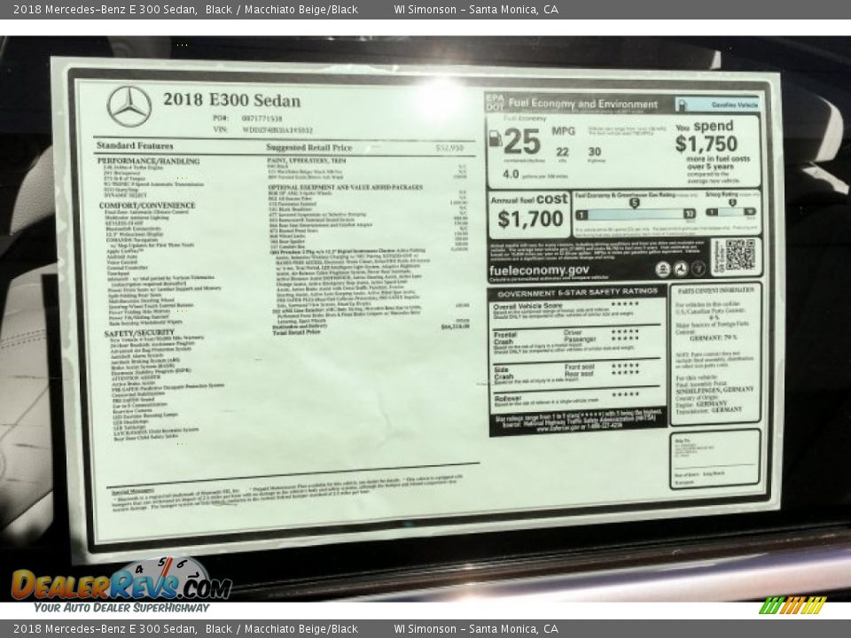 2018 Mercedes-Benz E 300 Sedan Black / Macchiato Beige/Black Photo #11