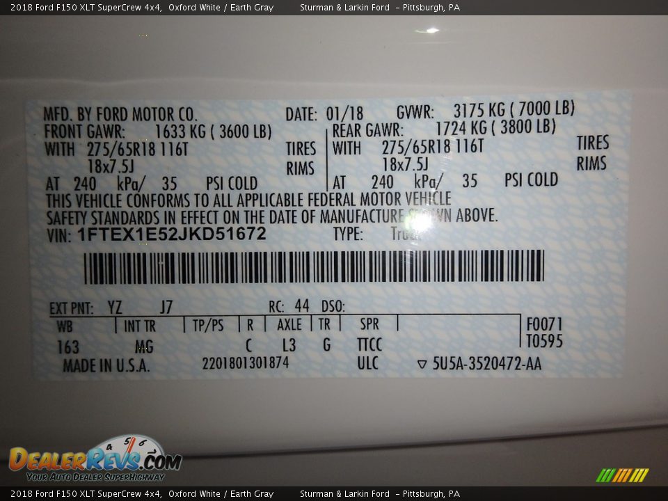 2018 Ford F150 XLT SuperCrew 4x4 Oxford White / Earth Gray Photo #10