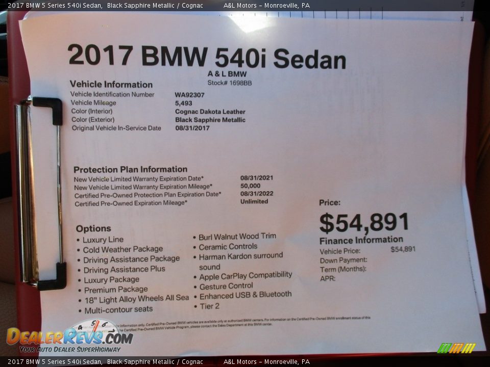 2017 BMW 5 Series 540i Sedan Black Sapphire Metallic / Cognac Photo #12