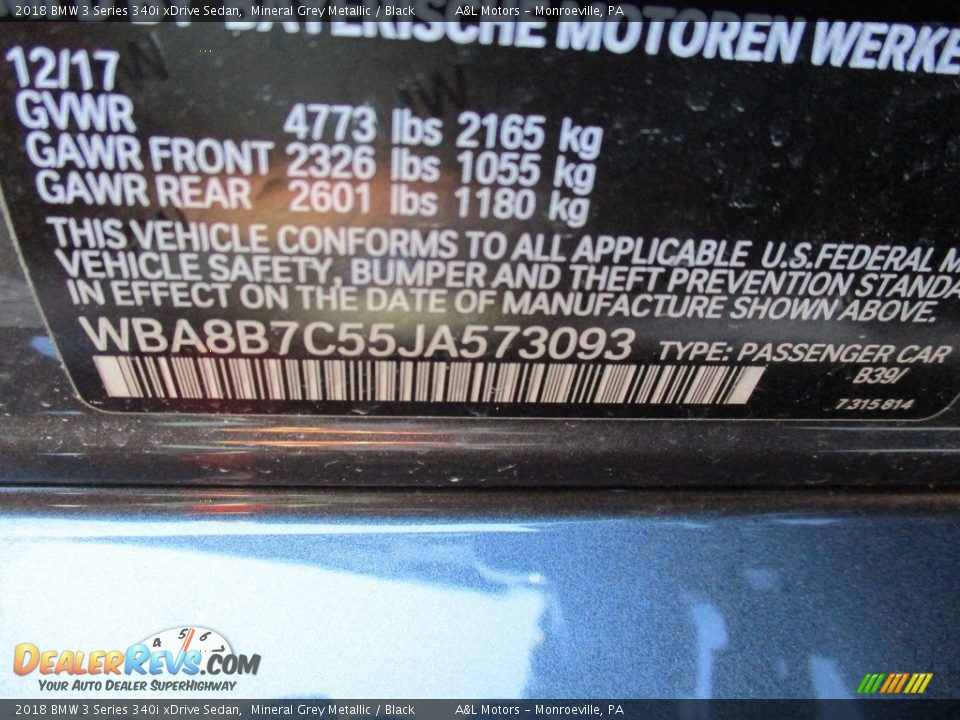 2018 BMW 3 Series 340i xDrive Sedan Mineral Grey Metallic / Black Photo #19