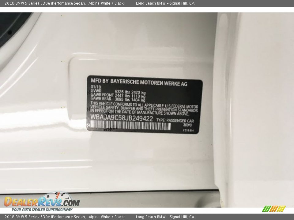 2018 BMW 5 Series 530e iPerfomance Sedan Alpine White / Black Photo #4