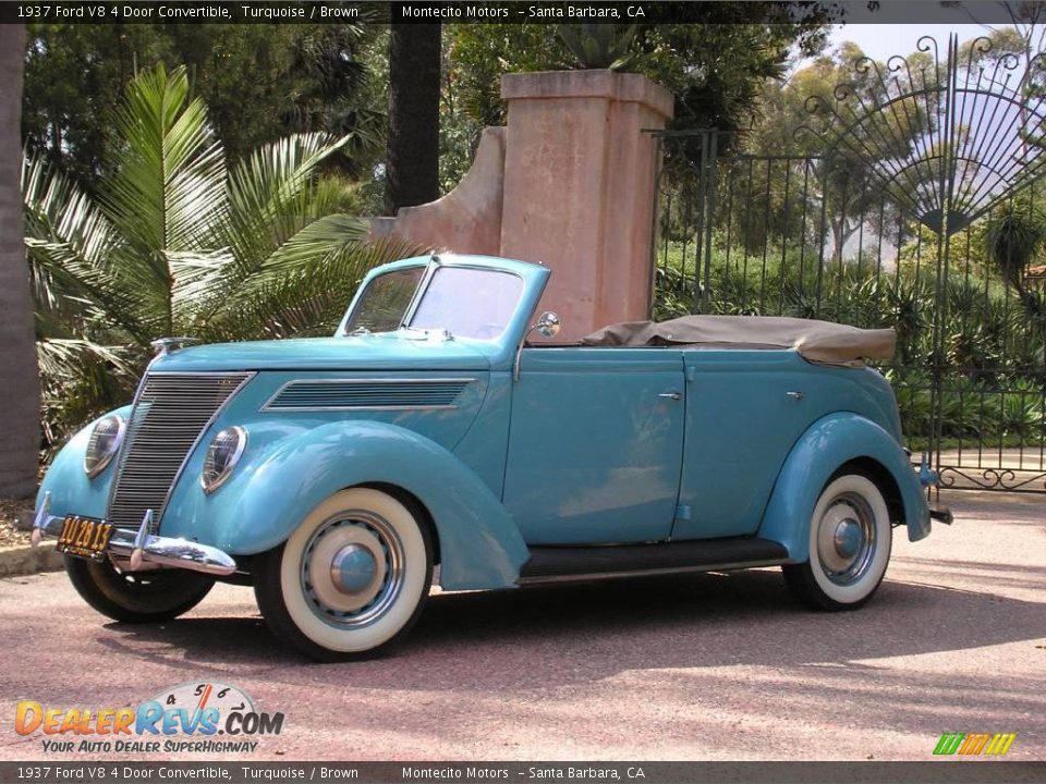 1937 Ford V8 4 Door Convertible Turquoise / Brown Photo #2