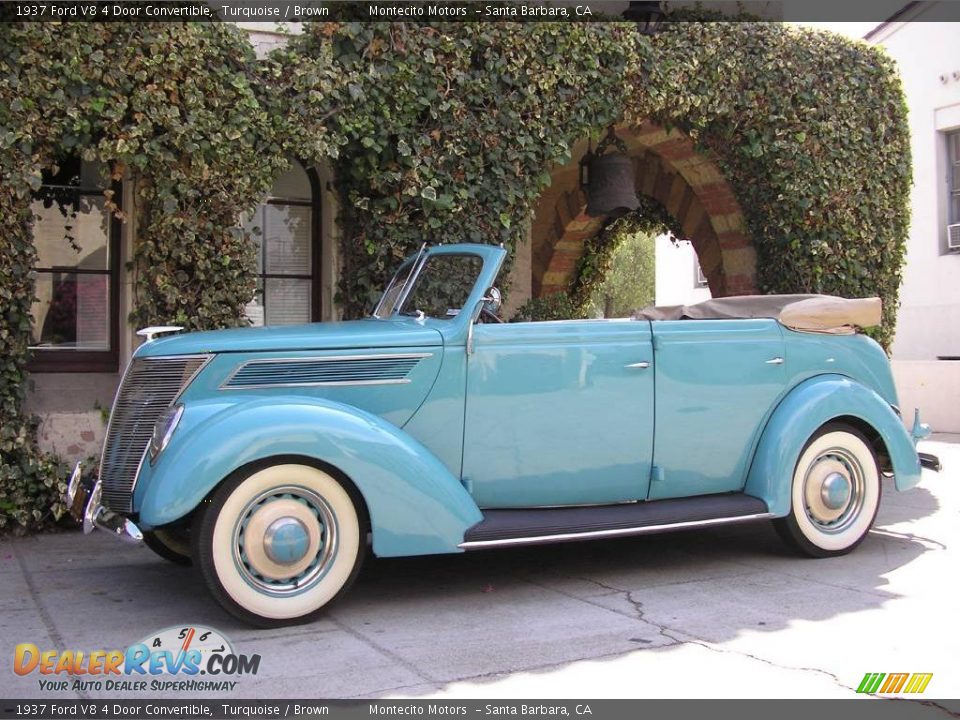 1937 Ford V8 4 Door Convertible Turquoise / Brown Photo #3